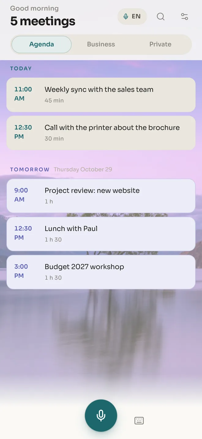 The Hence agenda with today's and tomorrow's meetings
