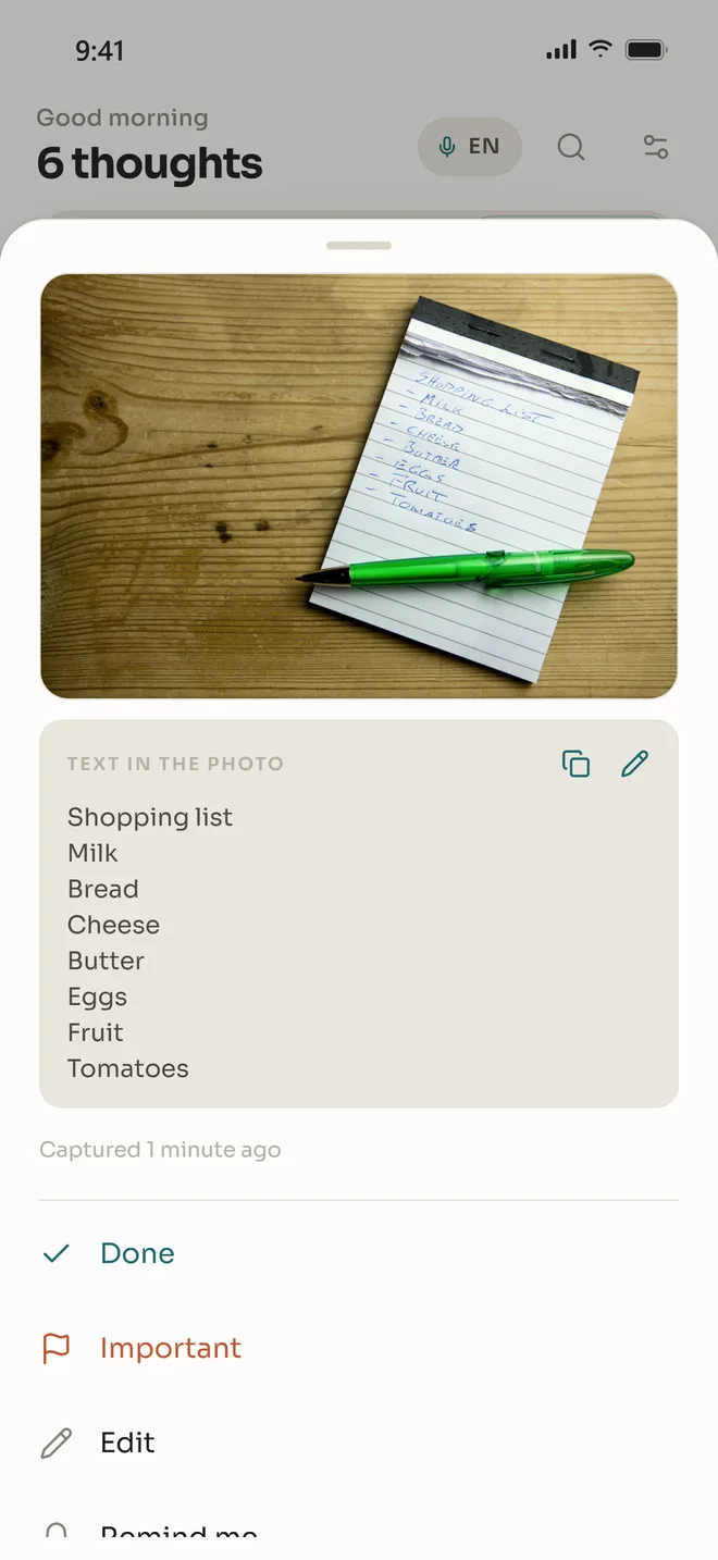 A photo of a shopping list with its text read below